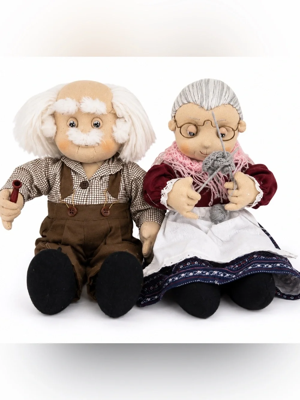Vintage German Oma & Opa Handmade Cloth Dolls Kaufhof Grandparents Set